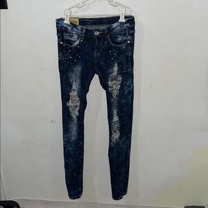 Machine Dark Blue Distressed Skinny Jeans